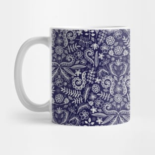 Chalkboard Floral Doodle Pattern in Navy & Cream Mug